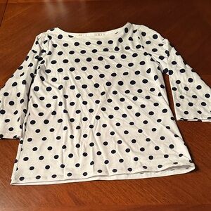 Talbots Navy and White Polka Dot Boatneck Line - 3/4 Length Sleeve Tee Shirt